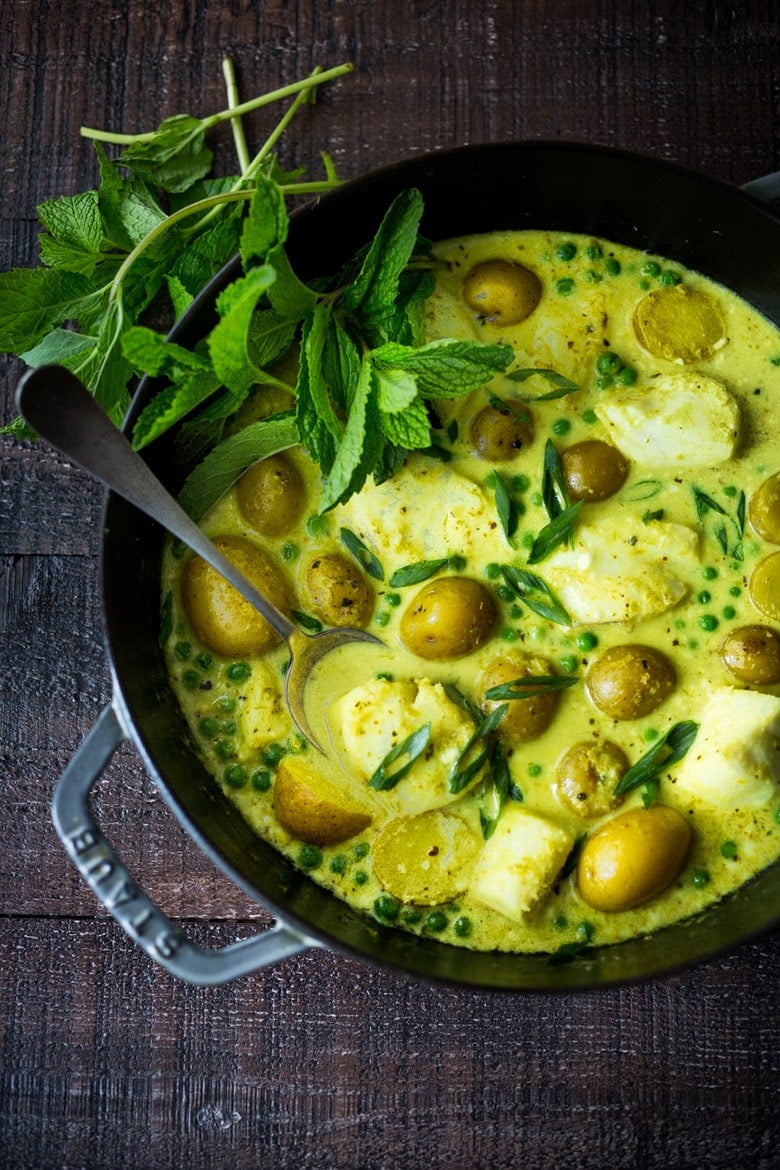 20 BEST FISH RECIPES | Balinese Fish Curry with potatoes and spring peas. | www.feastingathome.com