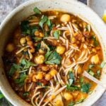 A delicious recipe for Harira-a Moroccan Lentil and Chickpea Soup, full of protein and nutrients infused with warming Moroccan spices. Vegan.