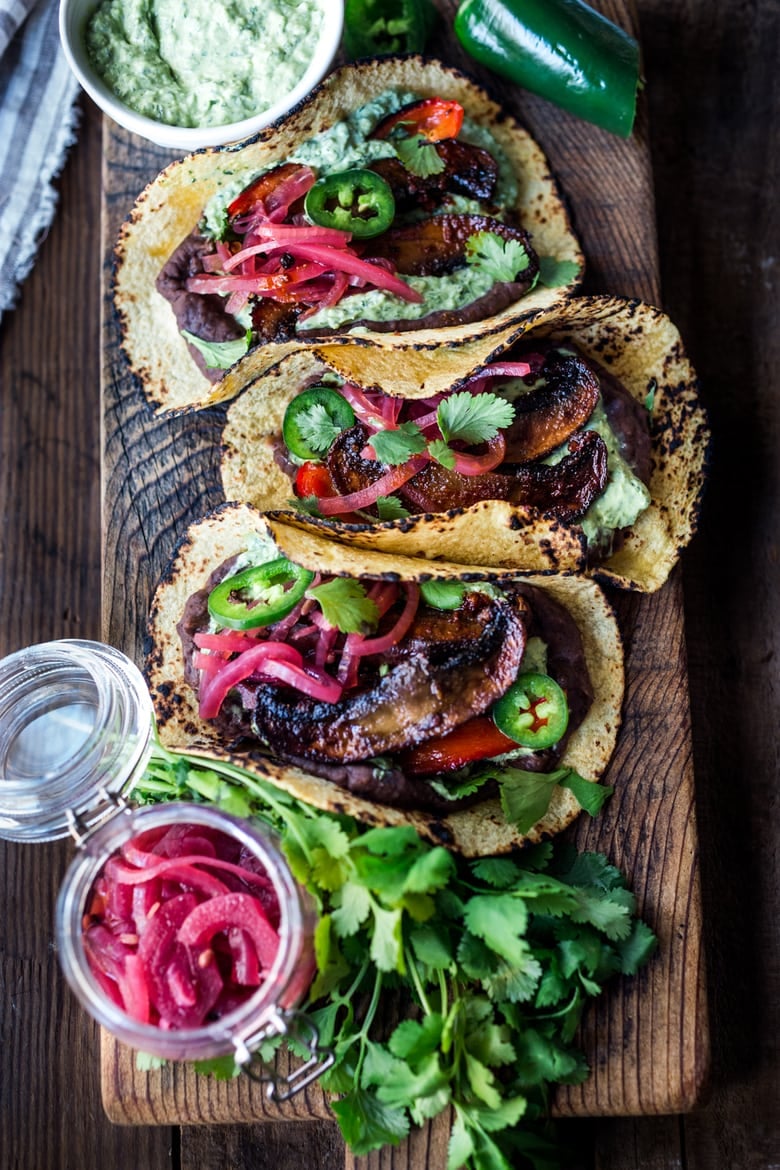 40 Mouthwatering Vegan Dinners!| Sheet-Pan, Chipotle Portobello Tacos - smoky, spicy and "meaty"  - these VEGAN tacos are sure to satisfy even the most diehard meat-lovers!  Make them in 30 minutes! | www.feastingathome.com #vegantacos #portobellotacos