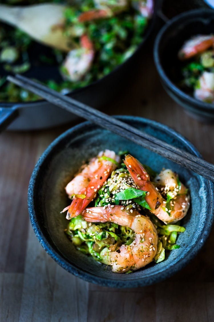 20 BEST SEAFOOD RECIPES | Feasting at Home: Furikake Brussel Sprouts and Shrimp -a quick and healthy Japanese-inspired meal that can be made in under 30 minutes, a delicious weeknight dinner! Gluten-free, Low carb, Paleo! #brusselsprouts #shrimp #keto #paleo #lowcarb #stirfry #weeknightdinner