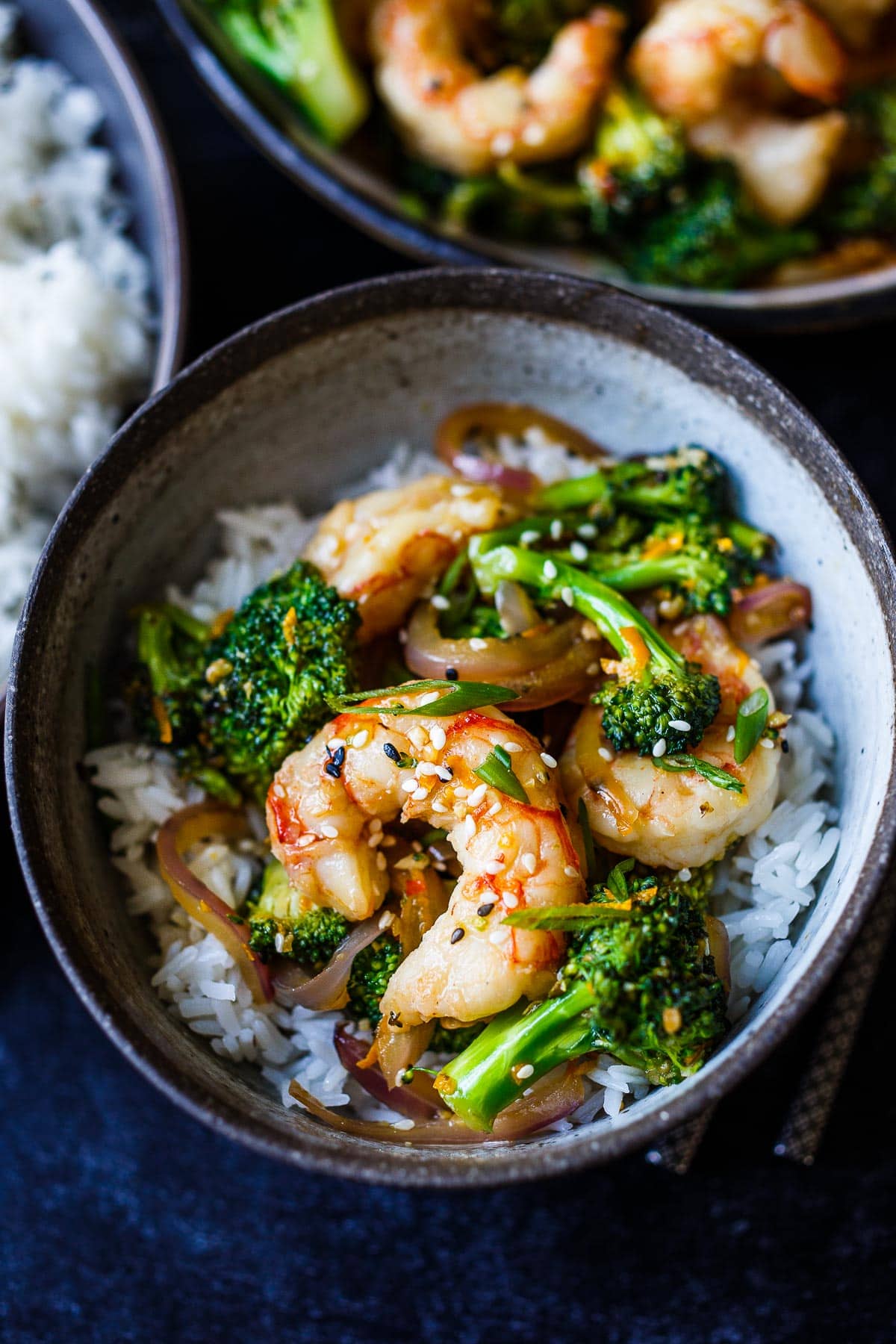 Shrimp Stir Fry with broccoli florets over rice! 