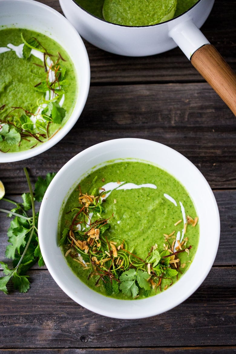 20 Mouthwatering VEGETARIAN Soups Recipes for FALL! ||A simple delicious recipe for Thai Broccoli Soup with Coconut - bursting with authentic Thai flavors. Make from scratch in 40 mins! Vegan & Gluten Free. | www.feastingathome.com