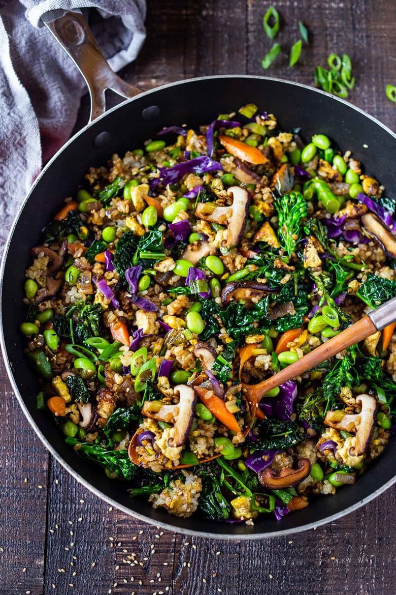 Farmers Market Fried Rice- loaded up with healthy vegetables, this easy Fried Rice recipe is very adaptable - make it vegan, vegetarian or add chicken or shrimp. 