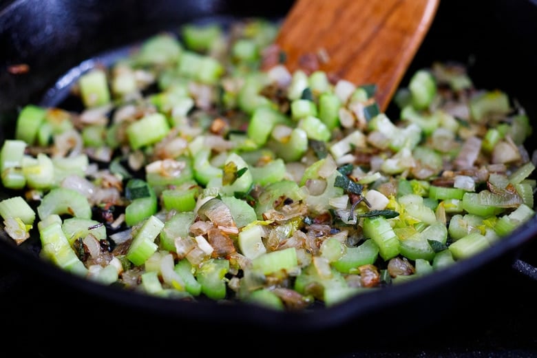 sautéing onion, garlic, sage and celery